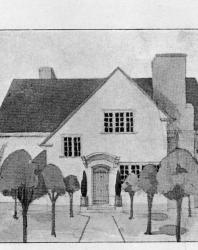 Тип английскаго коттеджа на небольшую семью. Фасад изящен своей простотой. Иллюстрация из книги Стори В.Г. «Дачная архитектура за границей». 1913