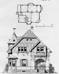 Двухэтажный особняк в немецком стиле. Иллюстрация из книги Стори В.Г. «Дачная архитектура за границей». 1913