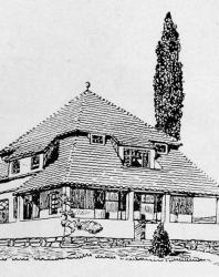 Вилла каменная с мезонином. Может быть бревенчатая. Иллюстрация из книги Стори В.Г. «Дачная архитектура за границей». 1913