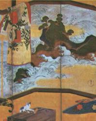 Неизвестный художник Роспись ширмы с изображением интерьера. 17 в.